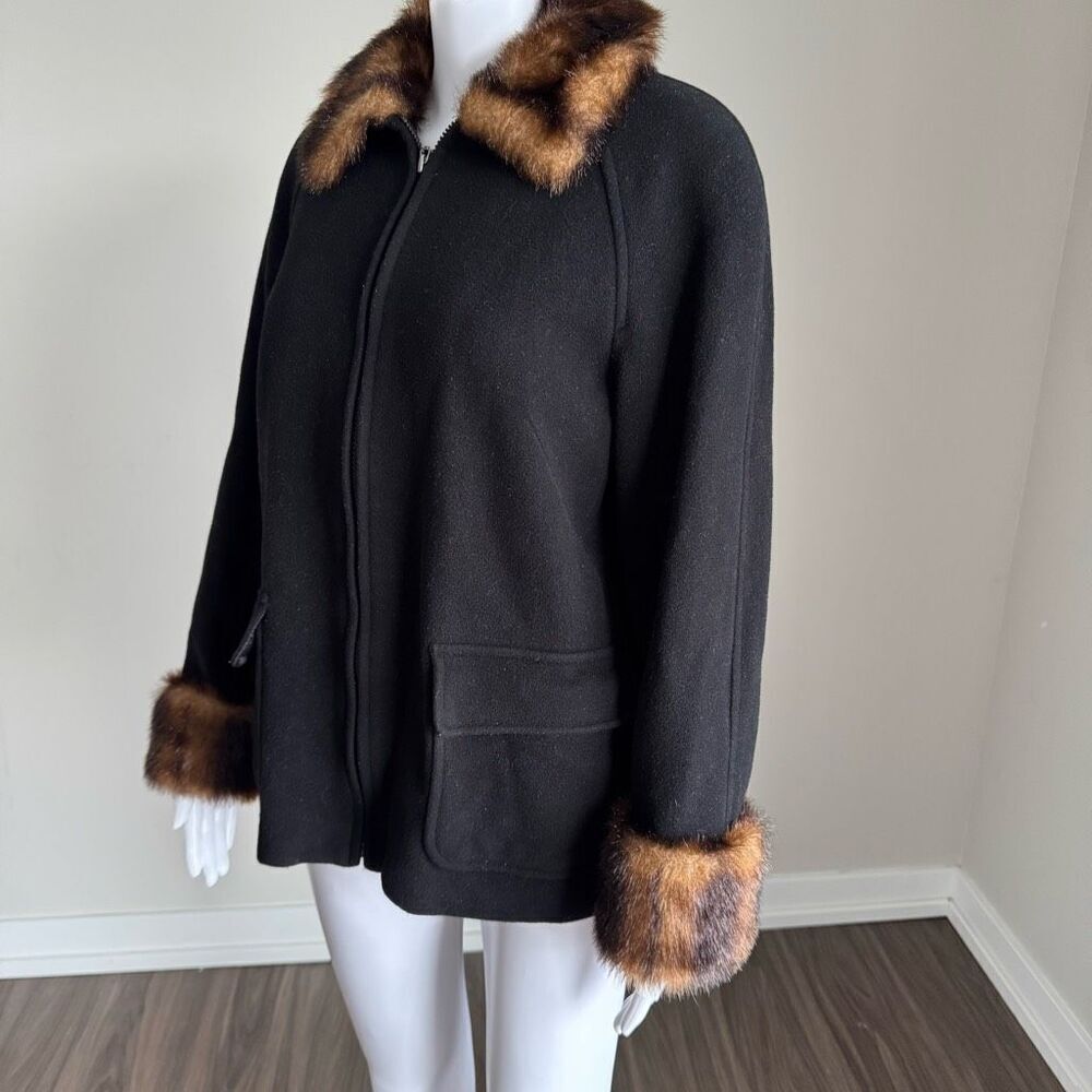VTG Y2K Cozy Wool Faux Fur Trim Coat Size M - Picture 3 of 7